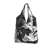 JKLQWC Sac de courses pliable noir et blanc avec imprimé tête de mort humain, sac fourre-tout réutilisable pour le shopping quotidien et les voyages, Noir , Taille unique