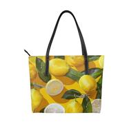 JKLQWC Sac fourre-tout en cuir PU avec imprimé coquillages pour femme, sac à main pour le travail, les voyages, l'école, Citrons jaunes., Taille unique