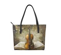 JKLQWC Sac fourre-tout en cuir PU avec imprimé de chevaux noirs et nuages rouges, pour le travail, les voyages, l'école, Papillon et violoncelle, Taille unique