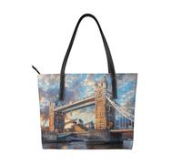 JKLQWC Sac fourre-tout en cuir PU imprimé floral pour femme pour le travail, les voyages, l'école, Bridge à Londres, Taille unique