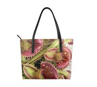 JKLQWC Sac fourre-tout en cuir PU imprimé magique de Noël pour femme, sac à main pour le travail, les voyages, l'école, Plante carnivore, Taille unique