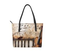 JKLQWC Sac fourre-tout en cuir PU imprimé papillon noir pour femme, sac à main pour le travail, les voyages, l'école, Notes de musique pour piano et violon, Taille unique