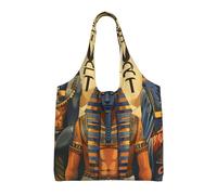 JKLQWC Sac fourre-tout réutilisable en toile pour femme avec rayures noires et blanches et roses rouges pour le travail, les voyages, le shopping, l'université, l'école, Série Égypte Ancienne Tribe