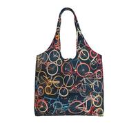 JKLQWC Sac fourre-tout réutilisable en toile pour femme avec rayures noires et blanches et roses rouges pour le travail, les voyages, le shopping, l'université, l'école, Vélos Cyclisme, Taille unique