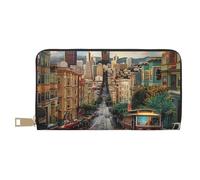 JKLQWC san Francisco Portefeuille long imprimé en cuir synthétique pour homme et femme avec porte-monnaie et porte-cartes, blanc, Taille unique, Moderne