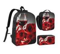 JKLQWC Shining Overlook Lot de 3 sacs à dos d'école avec sac à déjeuner isotherme et trousse à crayons pour étudiants, adolescents, filles, garçons - 43,2 cm, Vin rouge rose et bougie, One Size, Sac à