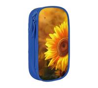JKLQWC Sunny Trousse à crayons avec imprimé tournesol et papillon - Grande trousse de rangement portable pour bureau, école, adolescent, fille, garçon, adulte, noir, bleu, Taille unique, Cartable