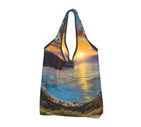 JKLQWC Sunrise Over Hanauma Bay Oahu Lot de 3 sacs de courses pliables et réutilisables pour le shopping quotidien et les voyages