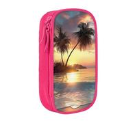 JKLQWC Sunrise - Trousse à crayons avec imprimé île tropicale de palmiers, grande trousse de rangement portable pour bureau, école, adolescent, fille, garçon, adulte, noir, rose, Taille unique