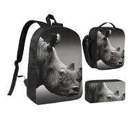 JKLQWC Terrazzo Lot de 3 sacs à dos d'école avec sac à déjeuner isotherme et trousse à crayons pour étudiants, adolescents, filles, garçons - 43,2 cm, Rhinocéros d'Afrique du Sud, One Size, Sac à dos