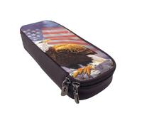 JKLQWC Trousse à crayons amusante avec étagères et imprimés échelle pour filles et garçons en cuir synthétique avec fermeture éclair pour bureau, école, Aigle avec drapeau des États-Unis, One Size
