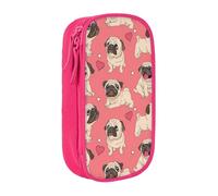 JKLQWC Trousse à crayons amusante avec imprimé chien carlin mignon - Grande trousse de rangement portable pour bureau, école, adolescent, fille, garçon, adulte, noir, rose, One Size, Cartable