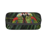 JKLQWC Trousse à crayons avec deux perroquets sur un palmier vert - Grande capacité - Fermeture éclair - Pour bureau, école, voyage, Noir , Taille unique, Cartable