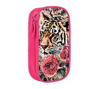 JKLQWC Trousse à crayons avec imprimé animal tigre léopard et rose - Grande trousse de rangement portable pour bureau, école, adolescent, fille, garçon, adulte, noir, rose, Taille unique, Cartable