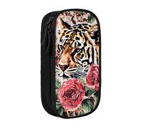 JKLQWC Trousse à crayons avec imprimé animal tigre léopard et rose - Grande trousse de rangement portable pour bureau, école, adolescent, fille, garçon, adulte, noir, Noir , Taille unique, Cartable