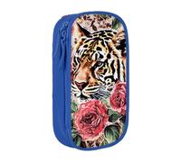 JKLQWC Trousse à crayons avec imprimé animal tigre léopard et rose - Grande trousse de rangement portable pour bureau, école, adolescent, fille, garçon, adulte, noir, bleu, Taille unique, Cartable