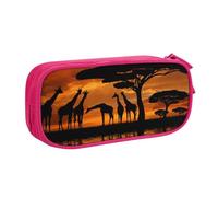 JKLQWC Trousse à crayons avec imprimé arbre majestueux d'Afrique girafe - Jolie trousse à crayons avec fermeture éclair - Pour bureau, école, adolescent, fille, garçon, adulte, noir, rose, One Size