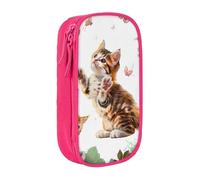 JKLQWC Trousse à crayons avec imprimé chaton et papillon - Grande trousse de rangement portable pour bureau, école, adolescent, fille, garçon, adulte, noir, rose, Taille unique, Cartable
