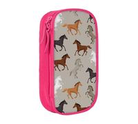 JKLQWC Trousse à crayons avec imprimé cheval mignon - Grande trousse de rangement portable pour bureau, école, adolescent, fille, garçon, adulte, noir, rose, One Size, Cartable