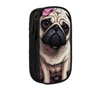 JKLQWC Trousse à crayons avec imprimé chien carlin - Grande trousse de rangement portable pour bureau, école, adolescent, fille, garçon, adulte, noir, Noir , Taille unique, Cartable