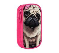 JKLQWC Trousse à crayons avec imprimé chien carlin - Grande trousse de rangement portable pour bureau, école, adolescent, fille, garçon, adulte, noir, rose, Taille unique, Cartable