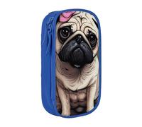 JKLQWC Trousse à crayons avec imprimé chien carlin - Grande trousse de rangement portable pour bureau, école, adolescent, fille, garçon, adulte, noir, bleu, Taille unique, Cartable
