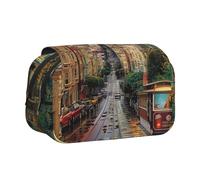 JKLQWC Trousse à crayons avec imprimé crâne coloré pour enfants, hommes et femmes, deux couches de grande capacité, trousse de maquillage, organisateur pour bureau, école, voyage, San Francisco