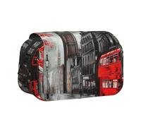 JKLQWC Trousse à crayons avec imprimé crâne coloré pour enfants, hommes et femmes, deux couches de grande capacité, trousse de maquillage, organisateur pour bureau, école, voyage, Red London Street