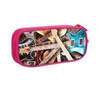 JKLQWC Trousse à crayons avec imprimé de guitare électrique magique - Jolie boîte à crayons avec fermeture éclair - Pour bureau, école, adolescent, fille, garçon, adulte, noir, rose, One Size