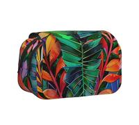 JKLQWC Trousse à crayons avec imprimé écureuils mignons pour enfants, hommes et femmes, deux couches de grande capacité, trousse de maquillage, organisateur pour bureau, école, voyage, Feuilles