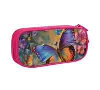 JKLQWC Trousse à crayons avec imprimé fleur et papillon - Jolie boîte à crayons avec fermeture éclair - Pour bureau, école, adolescent, fille, garçon, adulte, noir, rose, Taille unique, Cartable