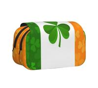 JKLQWC Trousse à crayons avec imprimé léopard pour enfants, hommes et femmes, deux couches de grande capacité, trousse de maquillage, organisateur pour bureau, école, voyage, Drapeau irlandais., One
