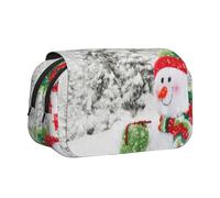 JKLQWC Trousse à crayons avec imprimé lune pour enfants, hommes et femmes, deux couches de grande capacité, trousse de maquillage, organisateur pour bureau, école, voyage, Merry Christmas With Happy