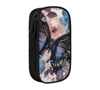 JKLQWC Trousse à crayons avec imprimé papillon et fleur - Grande trousse de rangement portable pour bureau, école, adolescent, fille, garçon, adulte, noir, Noir , Taille unique, Cartable
