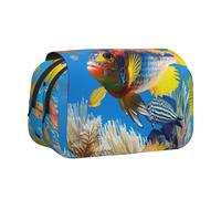 JKLQWC Trousse à crayons avec imprimé Père Noël mignon pour enfants, hommes et femmes, deux couches de grande capacité, trousse de maquillage, organisateur pour bureau, école, voyage, Poisson coloré