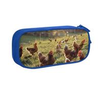 JKLQWC Trousse à crayons avec imprimé poules et la ferme - Jolie boîte à crayons avec fermeture éclair - Pour bureau, école, adolescent, fille, garçon, adulte, noir, bleu, Taille unique, Cartable
