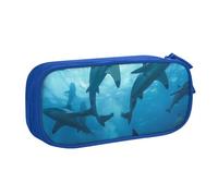 JKLQWC Trousse à crayons avec imprimé requins marteaux, jolie trousse à crayons avec fermeture éclair pour bureau, école, adolescent, fille, garçon, adulte, noir, bleu, Taille unique, Cartable