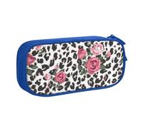 JKLQWC Trousse à crayons avec imprimé rose et léopard, jolie trousse à crayons avec fermeture éclair pour bureau, école, adolescent, fille, garçon, adulte, noir, bleu, One Size, Cartable