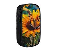 JKLQWC Trousse à crayons avec imprimé tournesol et papillon - Grande trousse de rangement portable pour bureau, école, adolescent, fille, garçon, adulte, noir, Noir , Taille unique, Cartable