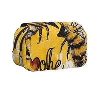 JKLQWC Trousse à crayons avec imprimé tournesol vif pour enfants, hommes et femmes, deux couches de grande capacité, trousse de maquillage, organisateur pour bureau, école, voyage, Bee Love Honey