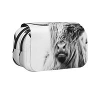 JKLQWC Trousse à crayons avec motif camouflage pour enfants, hommes et femmes, deux couches de grande capacité, trousse de maquillage, organisateur pour bureau, école, voyage, Portrait d'une vache