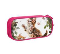 JKLQWC Trousse à crayons avec motif chaton et papillon avec fermeture éclair pour bureau, école, adolescent, fille, garçon, adulte, noir, rose, Taille unique, Cartable