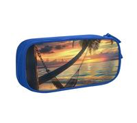 JKLQWC Trousse à crayons avec motif coco, plage, coucher de soleil et coucher de soleil, jolie trousse à crayons avec fermeture éclair pour bureau, école, adolescent, fille, garçon, adulte, noir, bleu