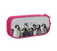 JKLQWC Trousse à crayons avec motif de jeunes pingouins avec neige - Jolie trousse à crayons avec fermeture éclair - Pour bureau, école, adolescent, fille, garçon, adulte, noir, rose, Taille unique,