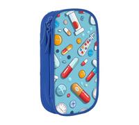 JKLQWC Trousse à crayons avec motif de médecine de dessin animé - Grande trousse de rangement portable pour bureau, école, adolescent, fille, garçon, adulte, noir, bleu, Taille unique, Cartable