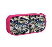 JKLQWC Trousse à crayons avec motif de poisson imprimé - Jolie trousse à crayons avec fermeture éclair - Boîte de rangement pour bureau, école, adolescent, fille, garçon, adulte, noir, rose, One Size