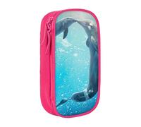 JKLQWC Trousse à crayons avec motif imprimé de conte de dauphins - Grande trousse de rangement portable pour bureau, école, adolescent, fille, garçon, adulte, noir, rose, One Size, Cartable