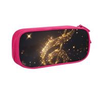 JKLQWC Trousse à crayons avec note de musique dorée et étoile brillante tombée, jolie trousse à crayons avec fermeture éclair pour bureau, école, adolescent, fille, garçon, adulte, noir, rose, Taille
