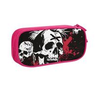JKLQWC Trousse à crayons blanche avec motif tête de mort punk avec fermeture éclair pour bureau, école, adolescent, fille, garçon, adulte, noir, rose, Taille unique, Cartable