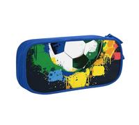 JKLQWC Trousse à crayons colorée avec imprimé football - Jolie boîte à crayons avec fermeture éclair - Pour bureau, école, adolescent, fille, garçon, adulte, noir, bleu, Taille unique, Cartable